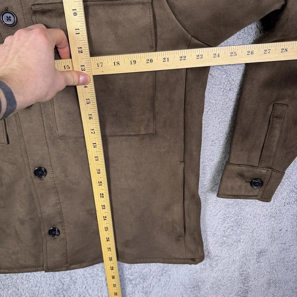 Abercrombie & Fitch Jacket Mens L Vegan Suede Trucker Button Front Cargo Brown
